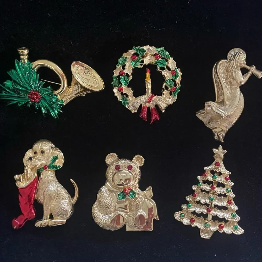 Lot of 6 Vintage Gerry’s Christmas Pins / Brooches Christmas Jewelry